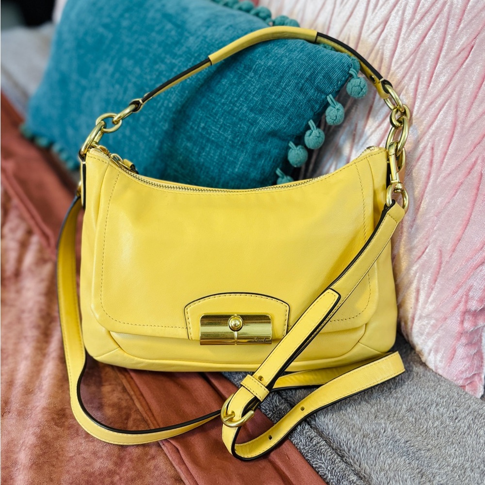 Coach Yellow Leather Shoulder Bag with Gold Hardware